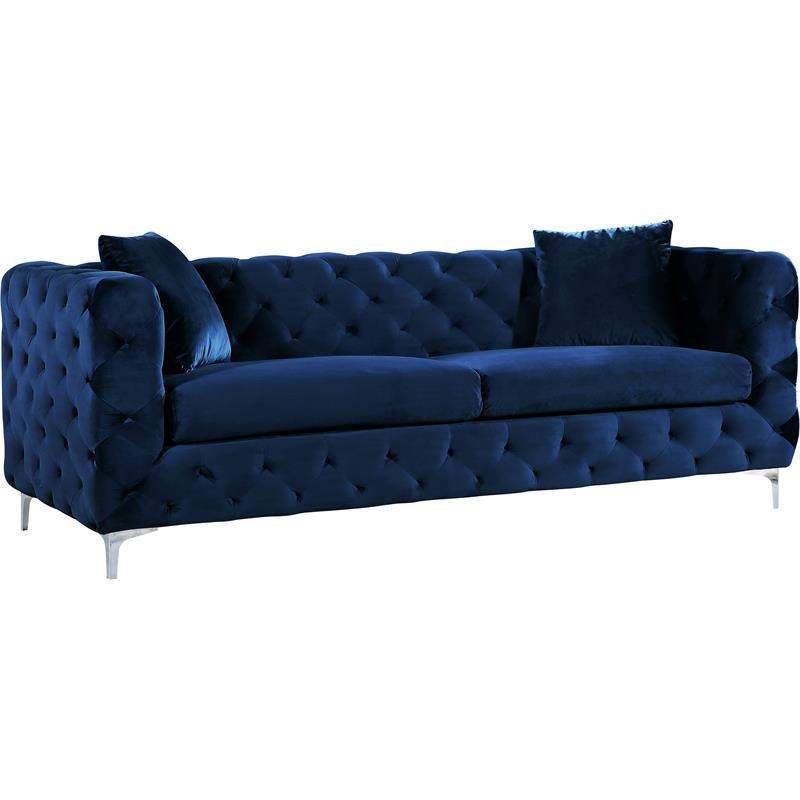 Meridian Furniture Scarlett Contemporary Velvet Sofa in Navy