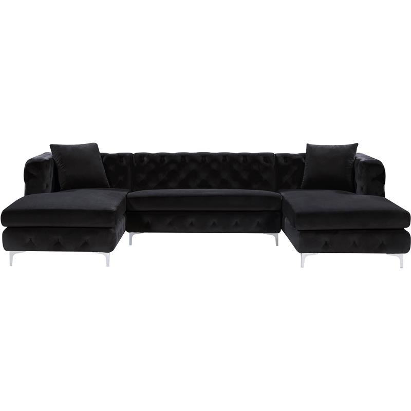 Meridian Furniture Gail 3pc Velvet Sectional in Black