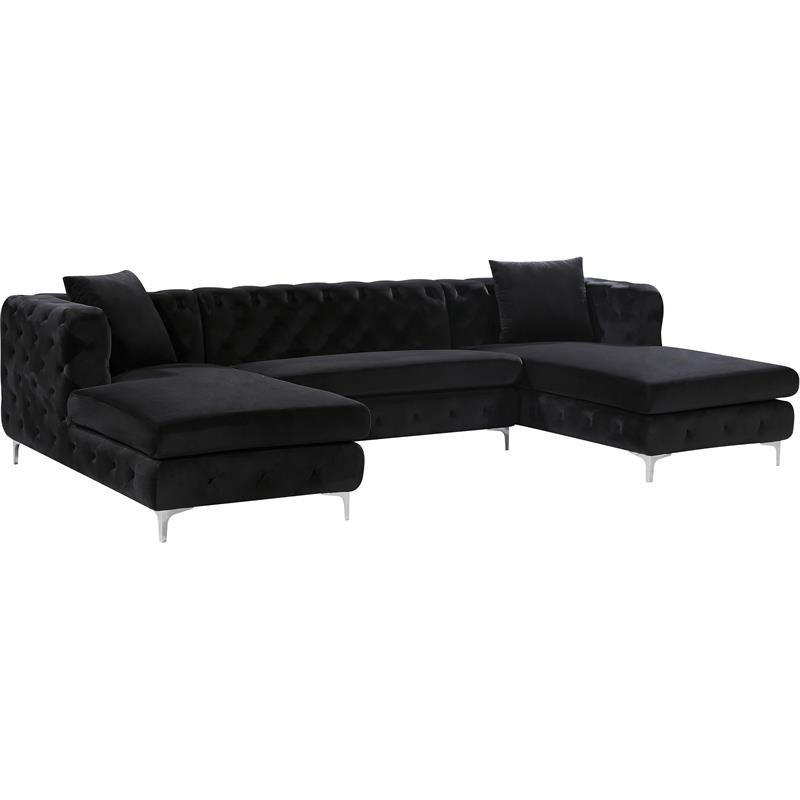 Meridian Furniture Gail 3pc Velvet Sectional in Black
