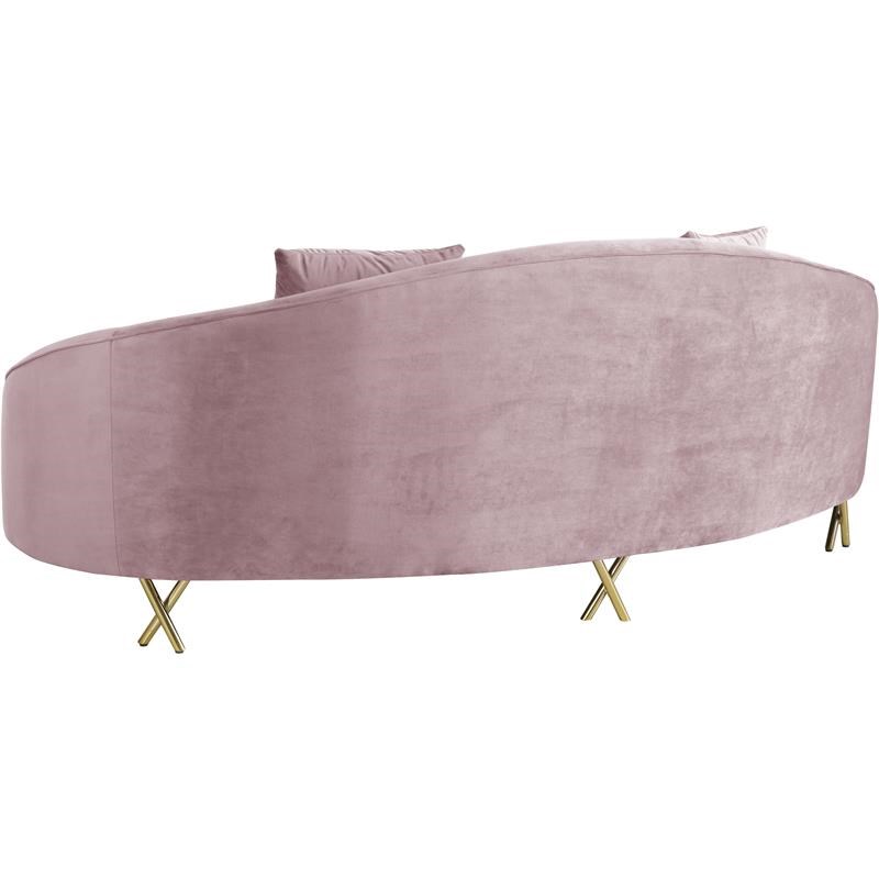 Meridian Furniture Serpentine Contemporary Velvet Sofa in Pink