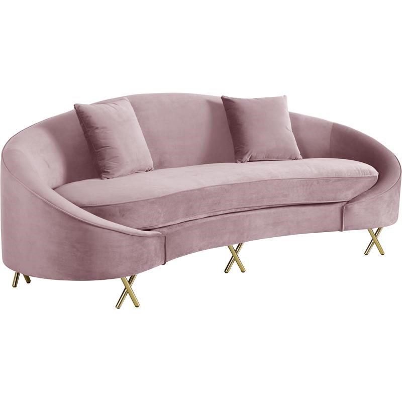 Meridian Furniture Serpentine Contemporary Velvet Sofa in Pink
