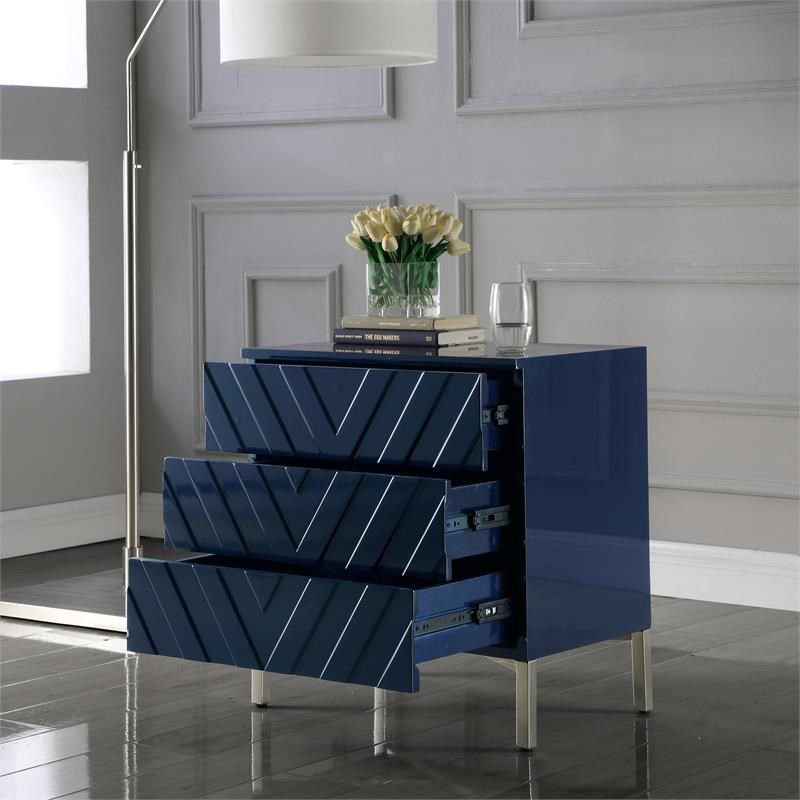 Meridian Furniture Collette Accent Table in Navy Lacquer/Chrome