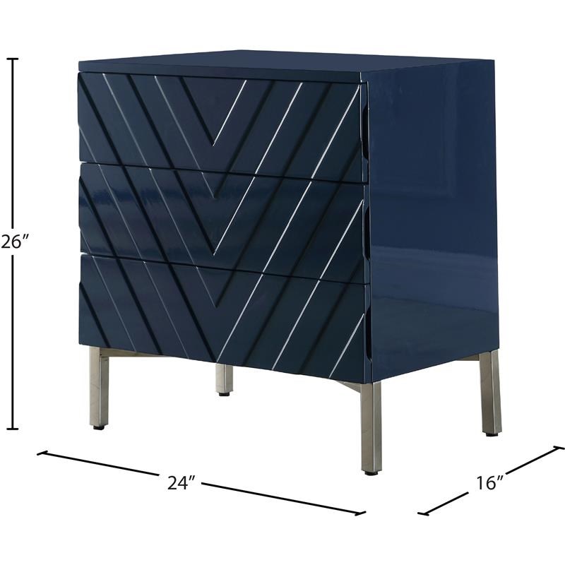 Meridian Furniture Collette Accent Table in Navy Lacquer/Chrome