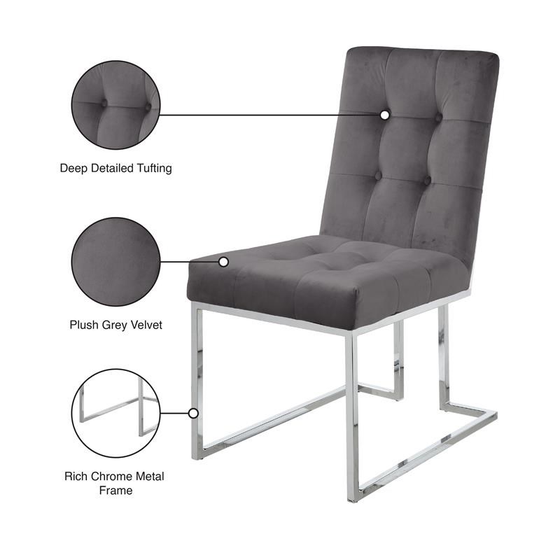 Meridian Furniture Alexis Velvet Dining Chair in Gray (Set of 2)