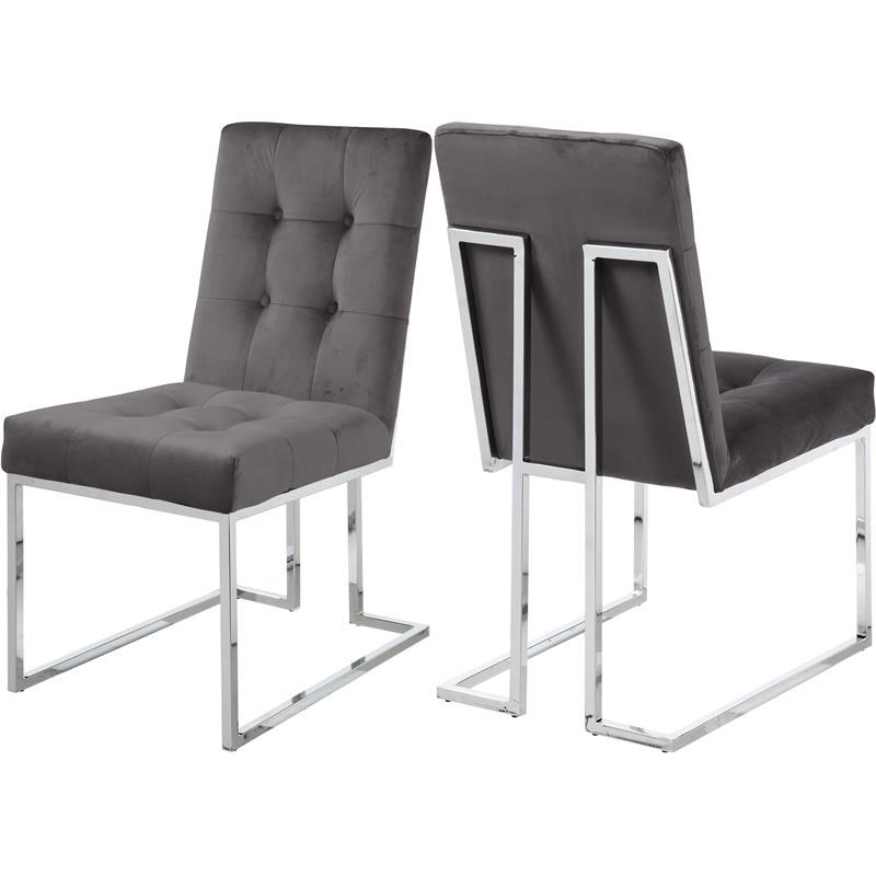 Meridian Furniture Alexis Velvet Dining Chair in Gray (Set of 2)