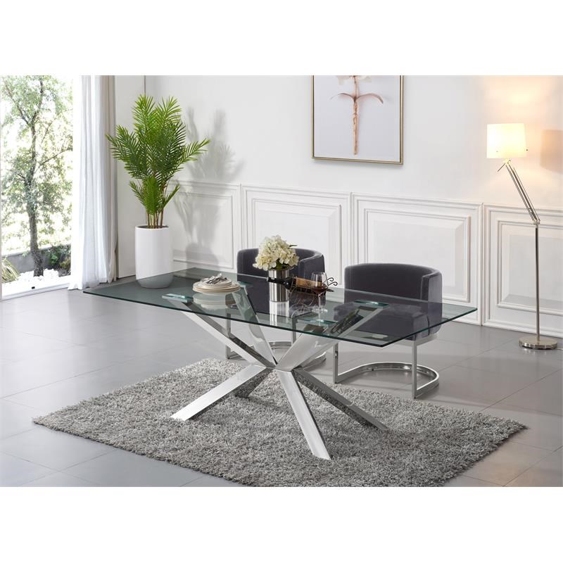 Meridian Furniture Juno Contemporary Glass Dining Table in Chrome