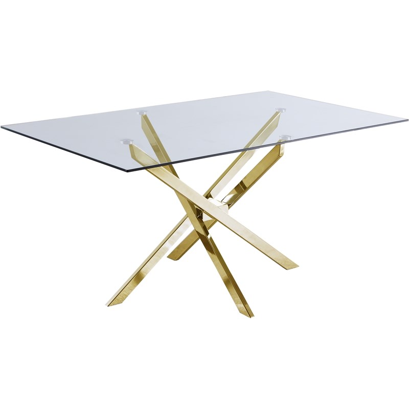 Meridian Furniture Xander Contemporary Glass Dining Table in Gold