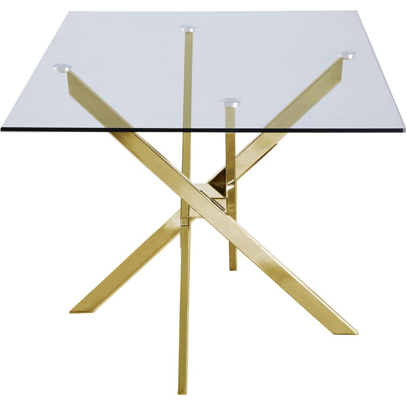 Meridian Furniture Xander Contemporary Glass Dining Table in Gold
