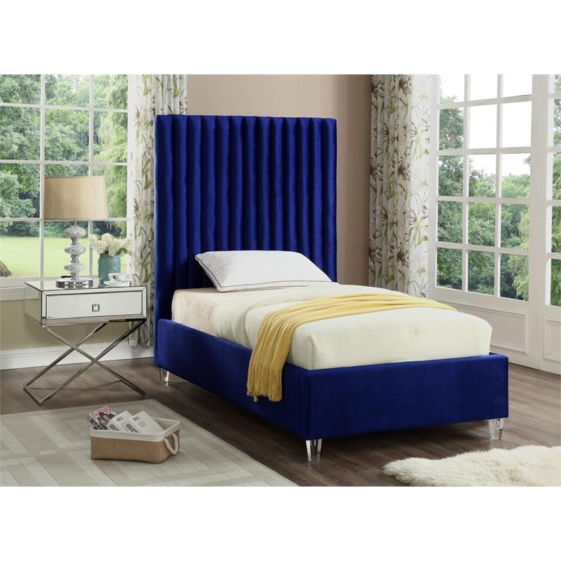 Meridian Furniture Candace Solid Wood Tufted Velvet Twin Bed in Navy