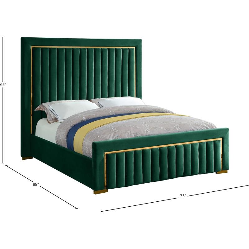 Meridian Furniture Dolce Solid Wood and Velvet Queen Bed in Green