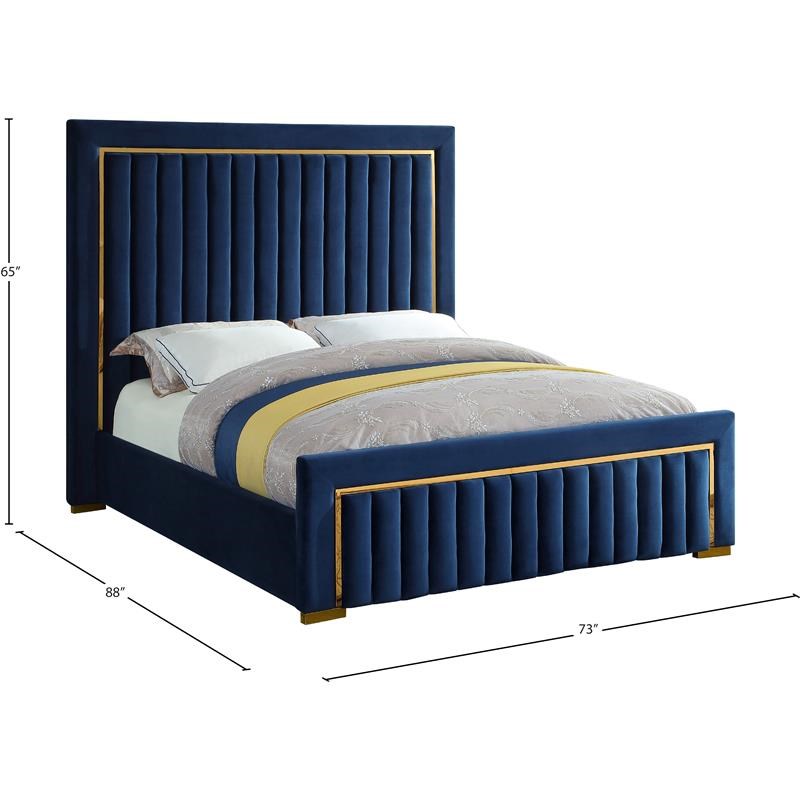 Meridian Furniture Dolce Solid Wood and Velvet Queen Bed in Navy
