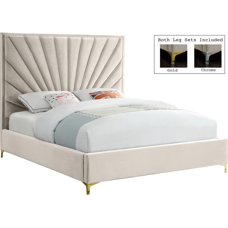 Meridian Furniture Eclipse Solid Wood and Velvet Full Bed in Cream