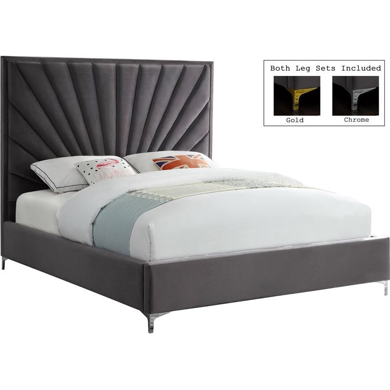 Meridian Furniture Eclipse Solid Wood and Velvet King Bed in Gray