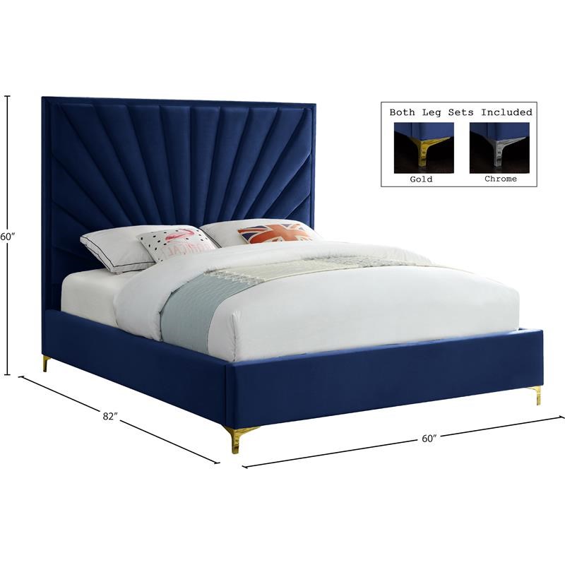 Meridian Furniture Eclipse Solid Wood and Velvet Full Bed in Navy