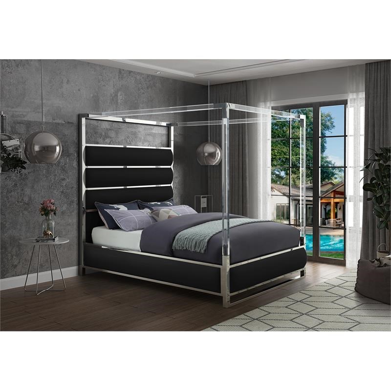 Meridian Furniture Encore Solid Wood and Faux Leather King Bed in Black