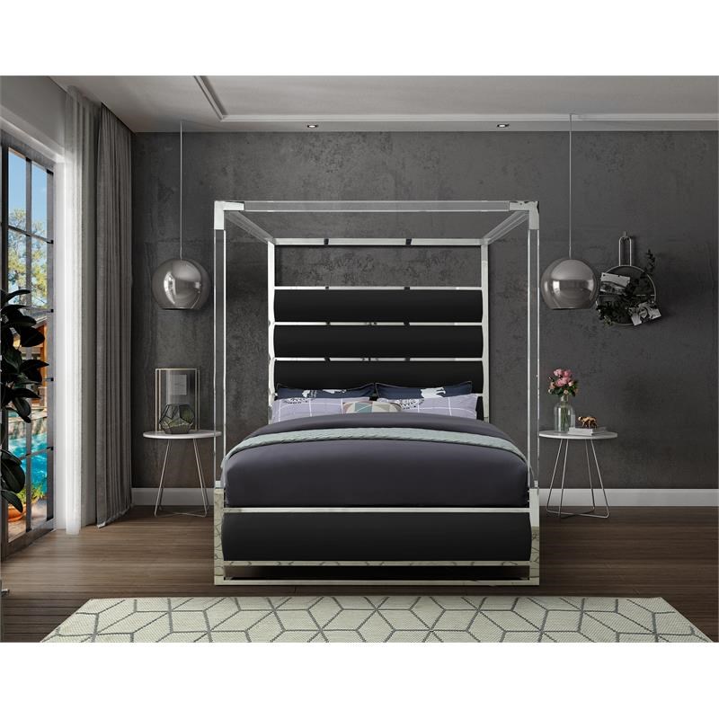 Meridian Furniture Encore Solid Wood and Faux Leather Queen Bed in Black