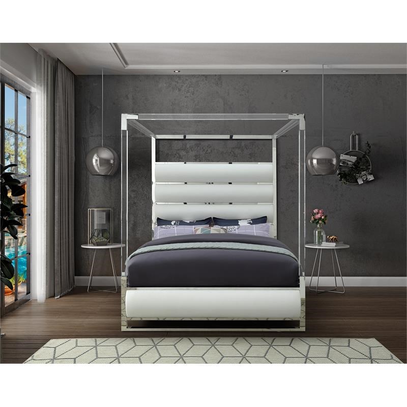Meridian Furniture Encore Solid Wood and Faux Leather King Bed in White