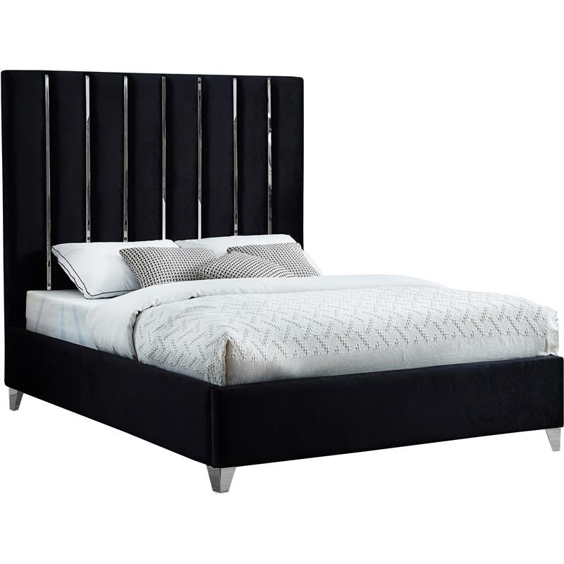 Meridian Furniture Enzo Solid Wood and Velvet Queen Bed in Black