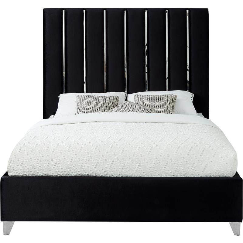 Meridian Furniture Enzo Solid Wood and Velvet Queen Bed in Black