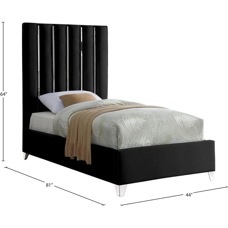 Meridian Furniture Enzo Solid Wood and Velvet Twin Bed in Black