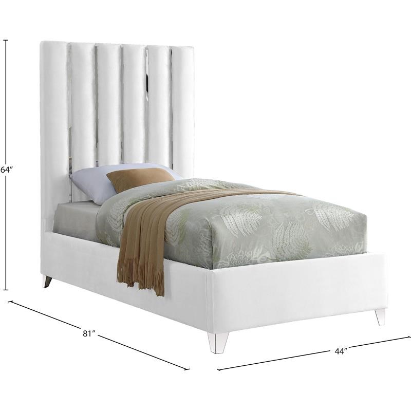 Meridian Furniture Enzo Solid Wood and Velvet Twin Bed in White