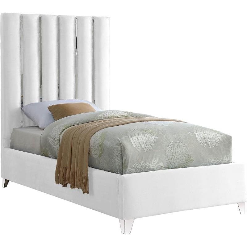 Meridian Furniture Enzo Solid Wood and Velvet Twin Bed in White