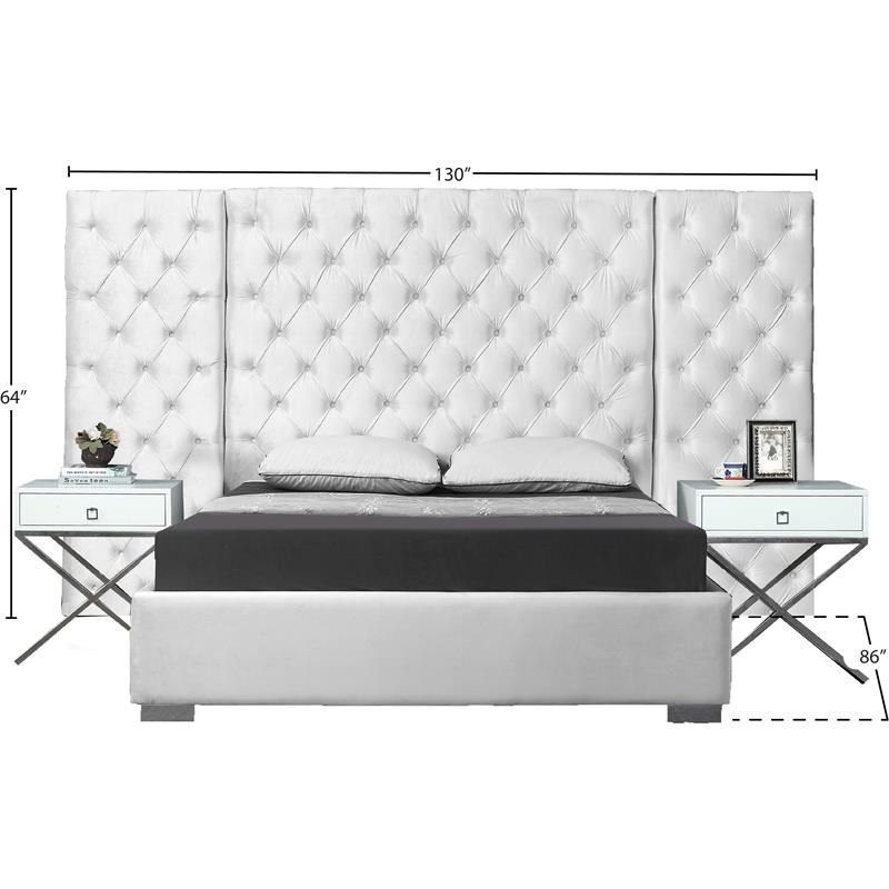 Meridian Furniture Grande Solid Wood and Velvet King Bed in White