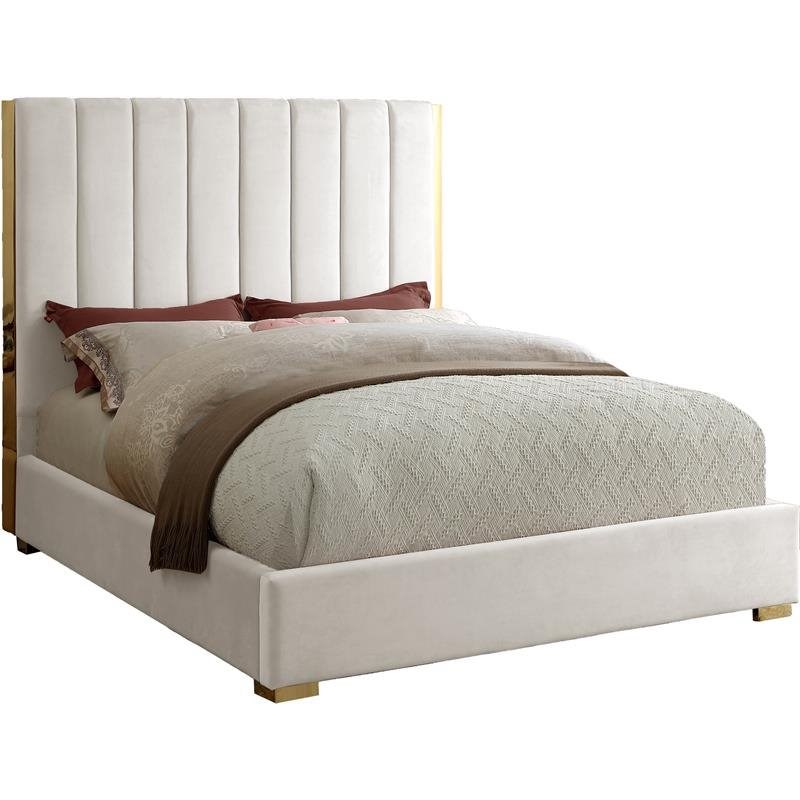 Meridian Furniture Becca Metal and Velvet Full Bed in Cream