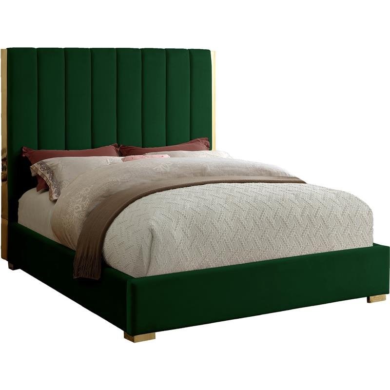 Meridian Furniture Becca Metal and Velvet King Bed in Green