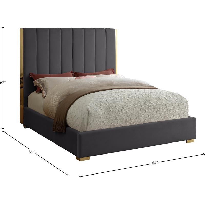 Meridian Furniture Becca Metal and Velvet Full Bed in Gray