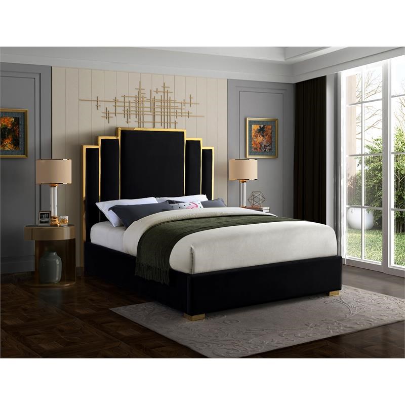 Meridian Furniture Hugo Rich Velvet Queen Bed in Black