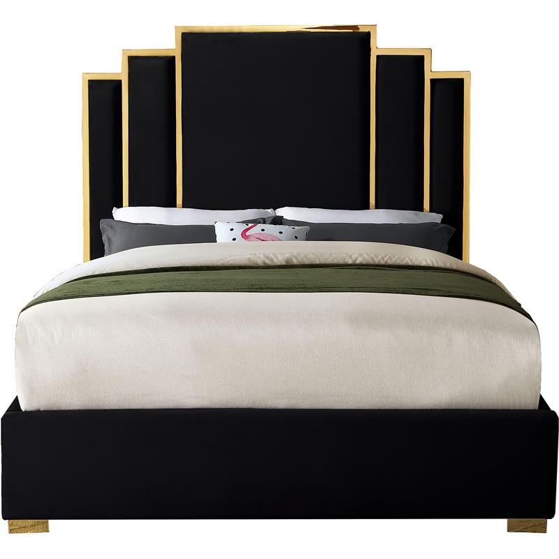 Meridian Furniture Hugo Rich Velvet Queen Bed in Black
