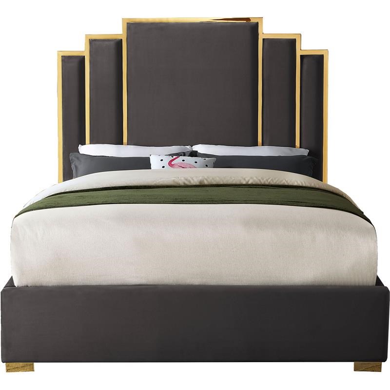 Meridian Furniture Hugo Rich Velvet King Bed in Gray