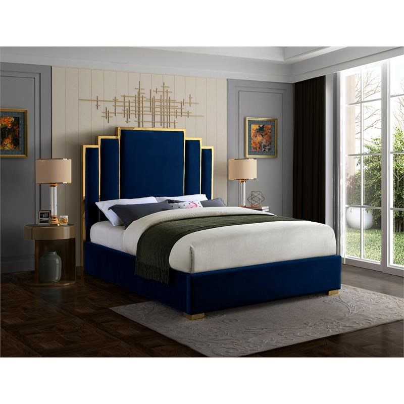 Meridian Furniture Hugo Rich Velvet King Bed in Navy