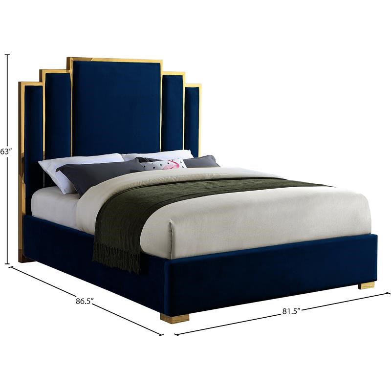 Meridian Furniture Hugo Rich Velvet King Bed in Navy