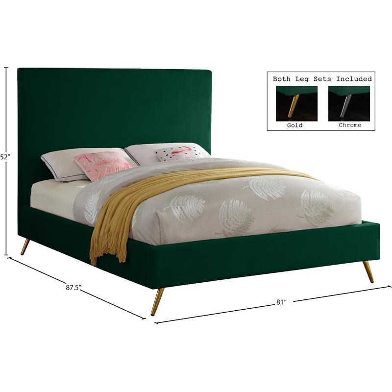 Meridian Furniture Jasmine Contemporary Velvet King Bed in Green