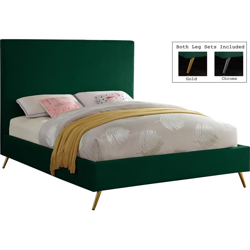 Meridian Furniture Jasmine Contemporary Velvet King Bed in Green