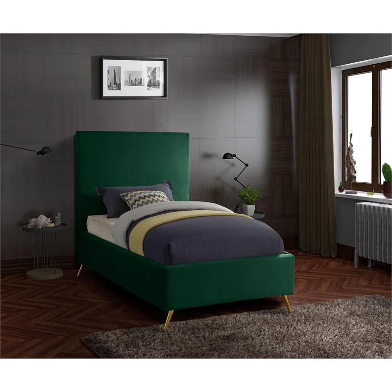 Meridian Furniture Jasmine Contemporary Velvet Twin Bed in Green