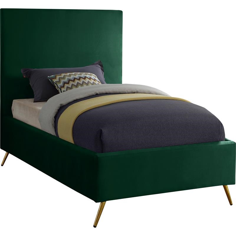 Meridian Furniture Jasmine Contemporary Velvet Twin Bed in Green