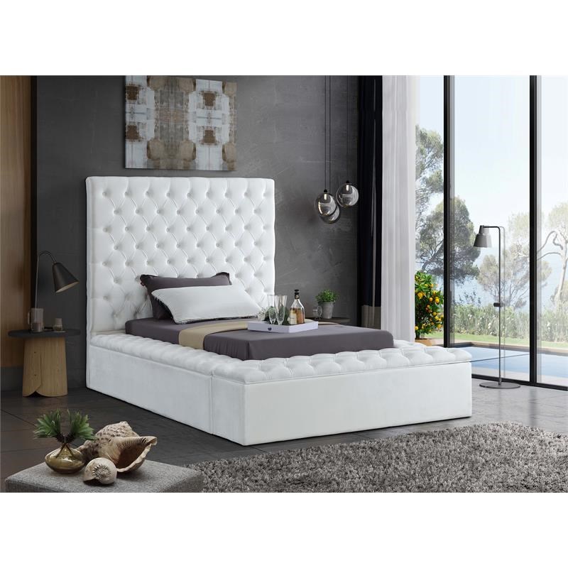 Meridian Furniture Bliss Solid Wood Tufted Velvet Twin Bed in White