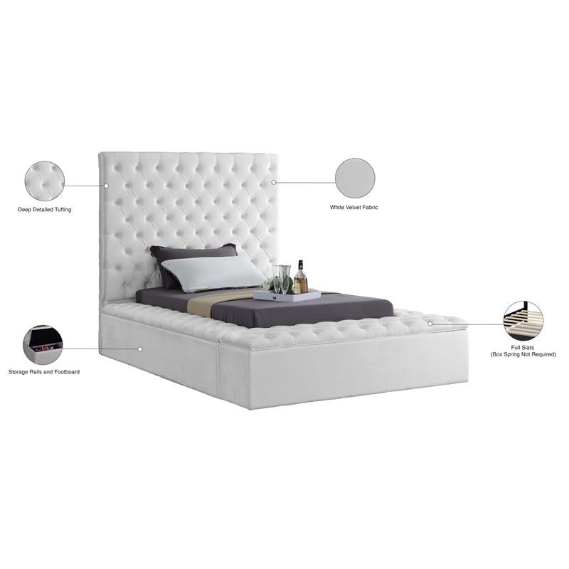Meridian Furniture Bliss Solid Wood Tufted Velvet Twin Bed in White