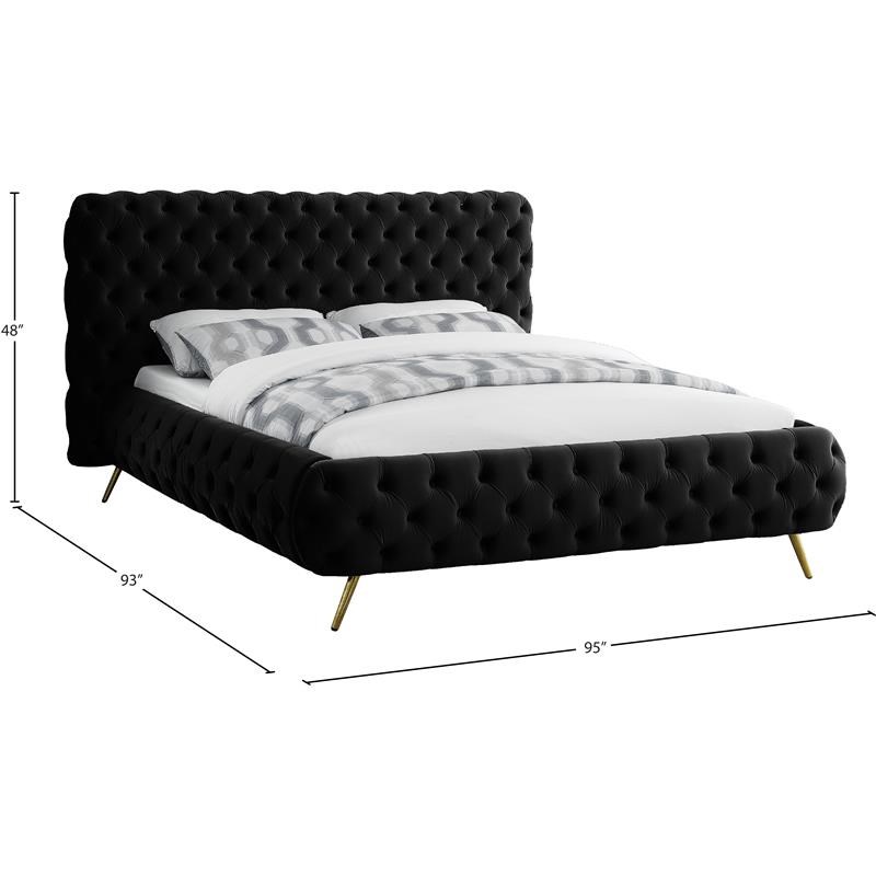 Meridian Furniture Delano Solid Wood Tufted Velvet King Bed in Black