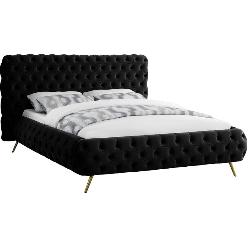 Meridian Furniture Delano Solid Wood Tufted Velvet Queen Bed in Black
