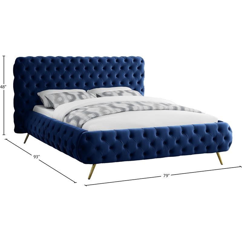 Meridian Furniture Delano Solid Wood Tufted Velvet Queen Bed in Navy