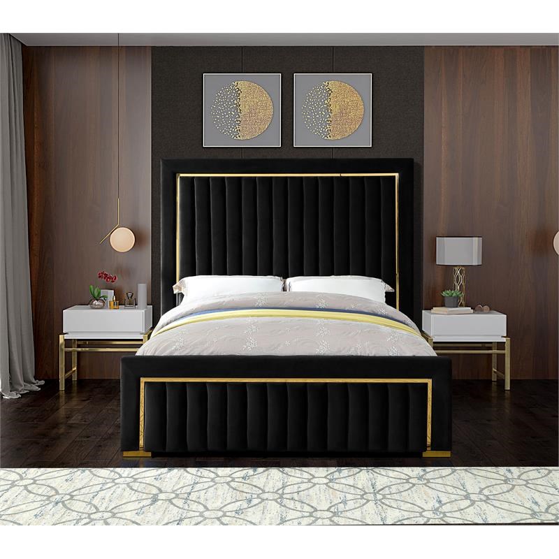 Meridian Furniture Dolce Solid Wood and Velvet King Bed in Black