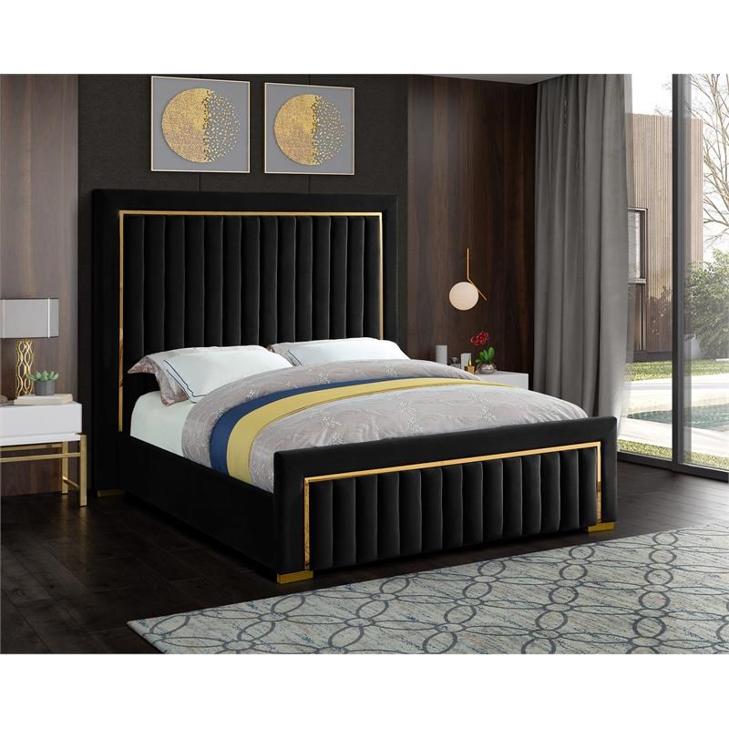 Meridian Furniture Dolce Solid Wood and Velvet Queen Bed in Black
