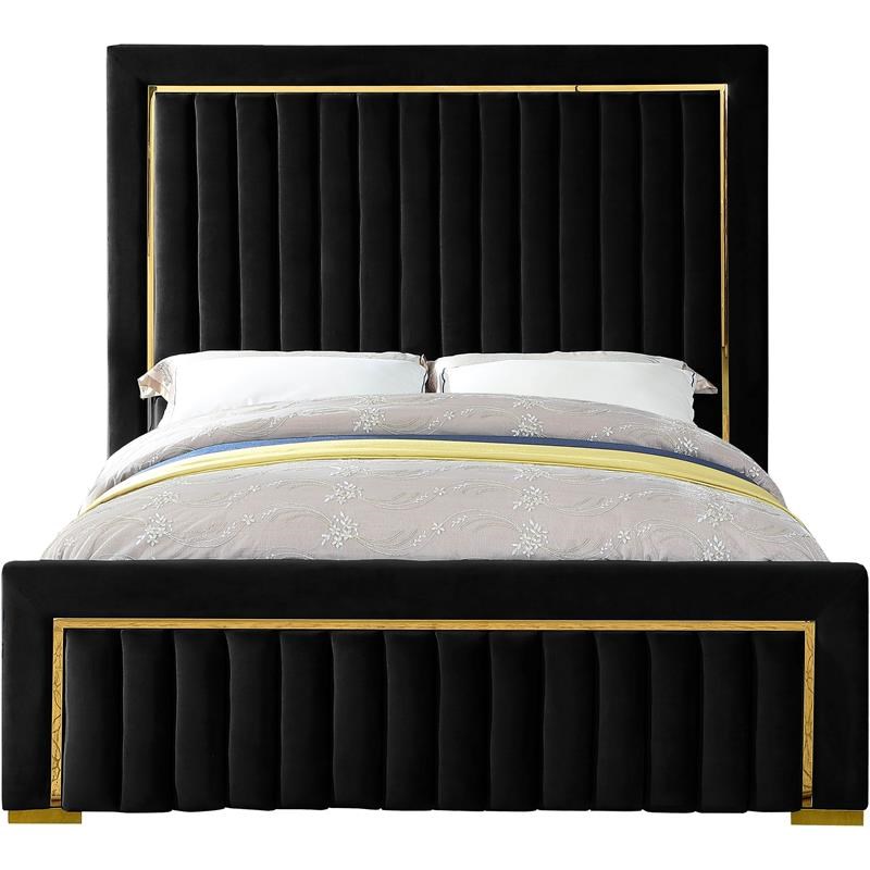 Meridian Furniture Dolce Solid Wood And Velvet Queen Bed In Black Homesquare 