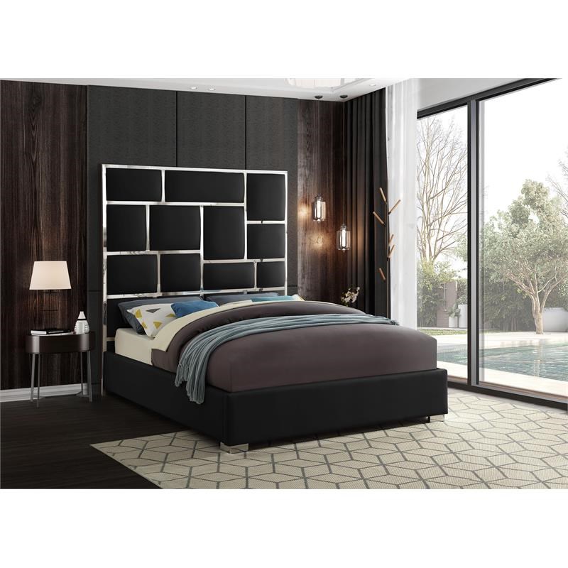 Meridian Furniture Milan Solid Wood and Faux Leather King Bed in Black