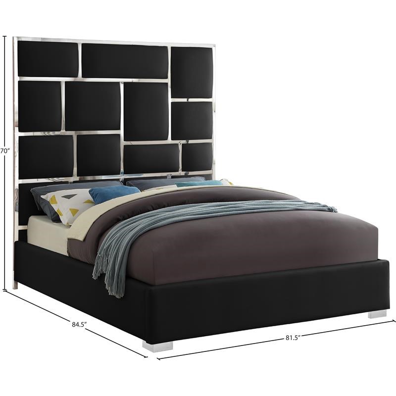 Meridian Furniture Milan Solid Wood and Faux Leather King Bed in Black