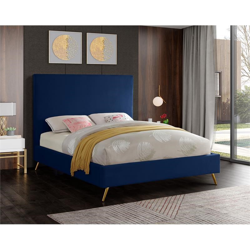 Meridian Furniture Jasmine Contemporary Velvet Full Bed in Navy